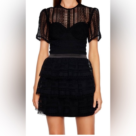 Revolve| Bardot Black Crochet Lace      Ava Mini Dress - Picture 4 of 12
